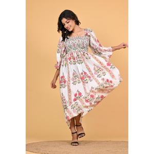 Robe longue maxi en coton à fleurs bohèmes pour femmes, robe de soirée d'été faite à la main en Inde - Product Image 4