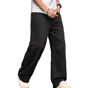 Pantalon en jean ample tendance pour homme, noir délavé, coupe large, style streetwear décontracté - Product Image 2