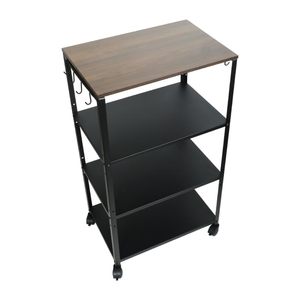 4 Tier Metal Microwave Stand with Wheels | Kitchen Oven Rack with <b>Hooks</b> Multipurpose Storage <b>Shelf</b> for OTG & Appliances - Product Image 6