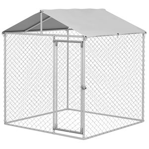 Gabbia per Cani Classica in Ferro Massiccio 2,38m x 1,98m x 1,98m per Razze Piccole e Medie con Tetto Impermeabile - Argento - Product Image 1