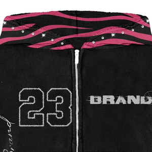 เสื้อฮู้ดดี้ครอปทรงบ็อกซี่ผ้าเฟรนช์เทอร์รี่ฟลีซพิมพ์ลายทั้งตัวประดับเพชรเทียม น้ำหนัก 380-500 กรัม สำหรับผู้ชาย สไตล์สตรีทแวร์สุดฮิต ขายดี - Product Image 4