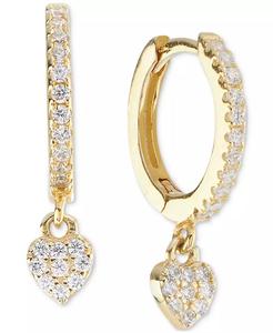 Orecchini a cerchio con ciondolo a cuore in zirconi (3/8 Ct. w.) in oro 14k su argento Sterling | Macacy's - Product Image 1