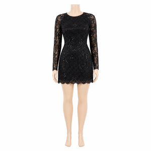 Vestido de Cóctel Mini de Lentejuelas Negras de Lujo para Mujer, Elegante Vestido Ajustado de Manga Larga para Fiesta, Club, Noche, Cumpleaños, Atuendo de Moda - Product Image 1