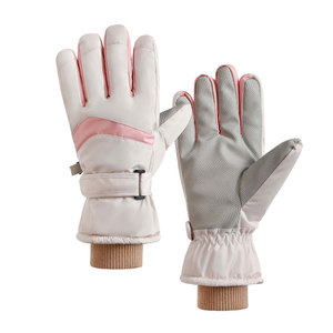 Ski <b>Gloves</b> Full Finger White Polyester <b>Thermal</b> Insulated Hook And Loop Closure Unisex Winter Outdoor Activity - Product Image 5
