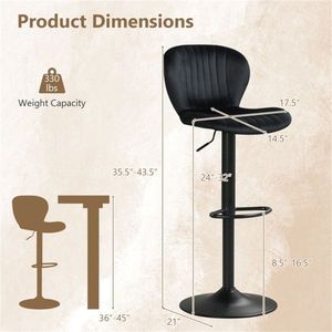 2 Pack Black Bar <b>Stools</b> Dutch Velvet Upholstered with <b>Adjustable</b> <b>Height</b> and 360 Degrees Swivel Chi Black - Product Image 4