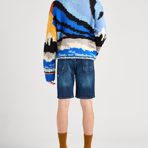 Jean en denim pour homme de haute qualité, coupe droite, mi-longueur, tricoté, décontracté, avec poches avant et arrière, coupe ample, confortable pour l'extérieur, longueur genou - Product Image 3