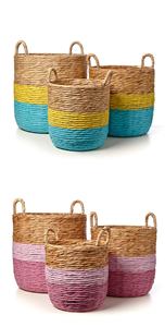 Paniers de rangement en jonc de mer tissés à la main avec poignées - Organisateurs décoratifs tissés pour le linge et les jouets pour la décoration de la maison - Product Image 2