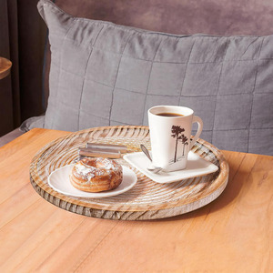 Plateau rond en bois, lot de 2 plateaux de style fermier pour la cuisine ou le salon, café, fruits, table décorative - Product Image 4
