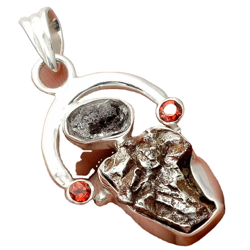 Última venta al por mayor al mejor precio joyería de moda meteorito-Argentina, Herkimer diamante y granate 925 colgante de plata SDP55268 P-1601