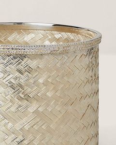 Luxury Gold Metallic Woven Rattan Storage Basket Set Handmade Bamboo Bin Premium Decorative <b>Desk</b> Organizer for Home Office - Product Image 3