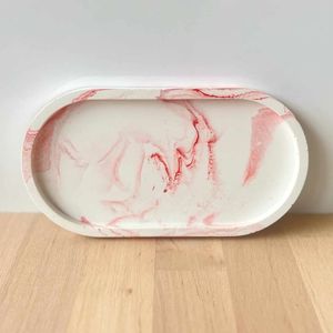 Bandeja Decorativa Rectangular de Resina Rosa Hecha a Mano, Multifuncional, con Borde Elevado, Patrón Abstracto, Diseño Moderno para el Hogar - Product Image 3