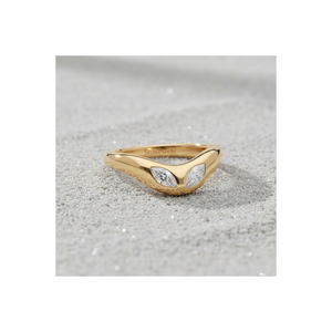 Stonewels Curved Dome <b>Two</b> <b>Stone</b> Rose Gold Plated <b>Ring</b> with 0.20 CTW Marquise Cut Lab-Grown Diamonds Bezel Setting for Certified - Product Image 1