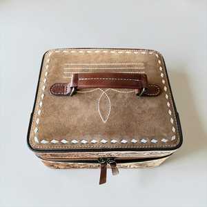 Western Cowhide Leather <b>Travel</b> Jewelry Case with Zipper – Portable Jewelry Organizer Storage Box At Wholesale Price - Product Image 1