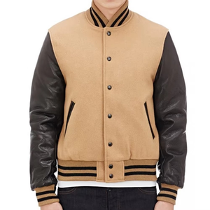 Chaqueta Universitaria de Béisbol con Mangas de Cuero Negro, Chaqueta Universitaria Vintage con Mangas de Cuero para Hombre, Cómoda y Ligera - Product Image 1