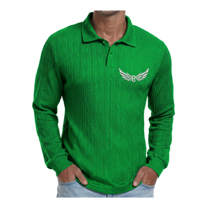 เสื้อโปโลแขนยาวถักสำหรับผู้ชาย สีดำ ปักโลโก้ สไตล์ลำลอง ระบายอากาศได้ดี ผลิตจากโพลีเอสเตอร์ 100% - Product Image 6