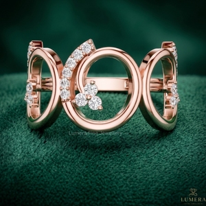 Bague de luxe en diamant taille ronde |   Bague géométrique en or rose 9K 10K 14K 18K pour femmes |   Bijoux fins sur mesure - Product Image 1