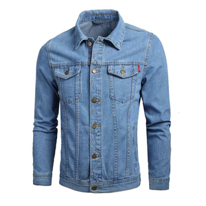 เสื้อแจ็คเก็ตยีนส์ทรงเข้ารูปสำหรับผู้ชาย สีพื้น ปิดด้วยกระดุม สไตล์ลำลอง ผ้าฝ้ายสโตนวอช ใส่ได้ในฤดูใบไม้ร่วง - Product Image 2