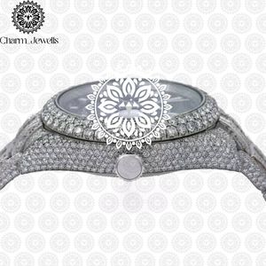 Montre de luxe pour homme Charm_Jewells en acier inoxydable, cadran 40 mm, bracelet 20 mm, lunette sertie de diamants, fermoir caché à bouton-poussoir, mouvement mécanique - Product Image 4