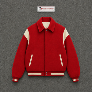 Blouson universitaire rouge et crème de qualité supérieure pour hommes – Fermeture éclair frontale, style décontracté streetwear, vêtement d'extérieur, vente en gros, meilleure qualité, molleton doux et confortable - Product Image 5