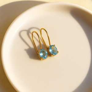 Pendientes de Plata de Ley 925 con Baño de Oro de 14K y Aguamarina, Delicados con Piedras Preciosas, Certificados por IGI, Hechos a Mano, para Aniversario o Fiesta - Product Image 1