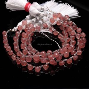 Cuentas facetadas de cuarzo rosa fresa natural de 7-9 mm, cuentas facetadas de cuarzo rosa fresa genuino en forma de lágrima para joyería - Product Image 4