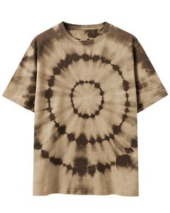 T-shirt personnalisé marron beige tie-dye à motif circulaire pour homme, en coton, style streetwear décontracté, col rond, manches courtes, tendance été. - Product Image 1