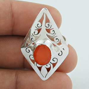 Natural Carnelian Gemstone Solitaire Tribal <b>Ring</b> Crafted From <b>925</b> Solid Sterling <b>Silver</b> Pretty Diamond Cut Bohemian Jewelry - Product Image 3