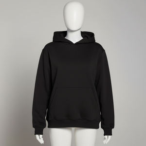 Sweat-shirt à capuche décontracté noir uni en polaire pour femme, à manches longues, avec poche kangourou, personnalisable avec logo, OEM ODM, vente en gros de vêtements - Product Image 4