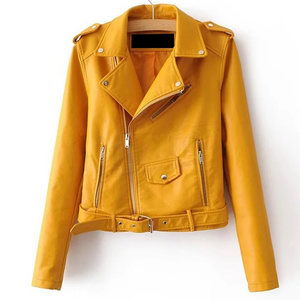 Veste en cuir courte tendance de haute qualité pour femme, style motard classique, respirante, élégante et luxueuse. - Product Image 6