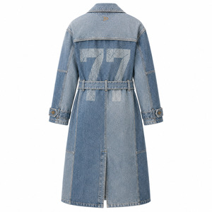 Manteau trench en jean patchwork rétro unisexe bleu vintage léger long style grunge streetwear - Product Image 3