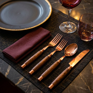 Rose Gold PVD Coated Mango Wood Handle Cutlery Spoon Fork Knife Dinnerware <b>Flatware</b> Set Luxury Dining Premium Silverware - Product Image 5