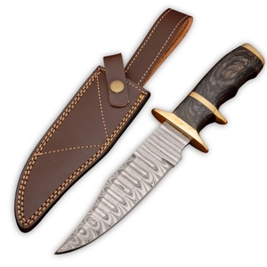 Cuchillo de Caza Recto de Acero de Damasco Forjado a Mano de 12 Pulgadas Personalizado, Disponible OEM/ODM, Grado Industrial, con Funda de Cuero - Product Image 1