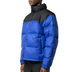 Veste matelassée bleue pour homme, col montant, fermeture éclair, coupe-vent, manteau d'hiver décontracté, style épais, rembourrage en polyester - Product Image 2