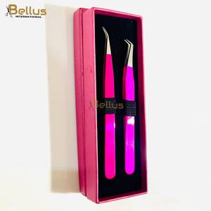 Bellus International 45 Isolation Lash Tweezers Set 2PCS Pink Kit Stainless Steel Smooth Tip Fine Durable Custom Logo OEM ODM - Product Image 1