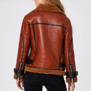 Veste de moto en peau de mouton respirante surdimensionnée Blanche Rusty Brown avec cuir véritable - Veste en cuir marron - Product Image 6
