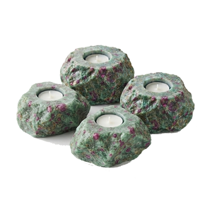 Support de bougie en pierre naturelle sculptée à la main en agate rubis fuchsite, pierre précieuse de guérison, vente en gros - Product Image 2