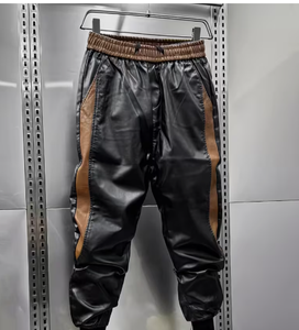 Spezia International Men's Faux Leather Heavyweight Anti-Pilling Sweatpants Elastic Waist Side Stripe Casual Joggers Trousers - Product Image 5