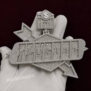 Pendentif Hip Hop personnalisé pour homme en Moissanite VVS, finition plaqué argent 14K, collier avec logo personnalisé glacé, breloque Bling - Product Image 3