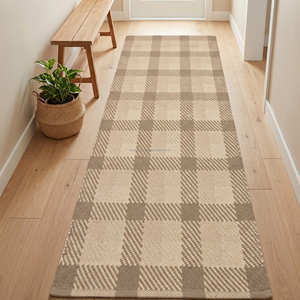 Plaid Kitchen Rug Blue White Farmhouse Style Flat Weave Non-Slip Rectangle Indoor Area Rug with Fringe <b>Large</b> Size Hallway Runner - Product Image 5