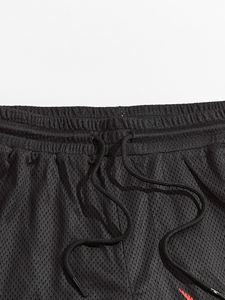 Shorts pour hommes noirs respirants en tissu toile 100 % polyester 220 g, taille mi-haute élastique, motif uni imprimé par transfert thermique, avec poches - Product Image 4