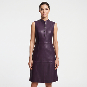Robe en cuir pour femme à col montant et boutons sur le devant, robe en cuir sans manches avec fermeture éclair au dos, robe en cuir de qualité supérieure pour femme, robe de mode en cuir - Product Image 6