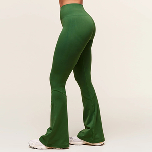 Women's High-Waist Sports <b>Leggings</b> Comfortable <b>Flared</b> Design Breathable Stretch Eco-Friendly Spandex Seamed Knitted Fabric - Product Image 3