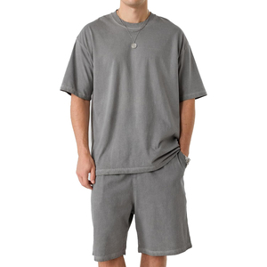 Conjunto de camiseta y pantalones cortos de algodón azul sólido para hombre, conjunto informal de verano con camiseta de manga corta tejida y pantalones cortos a juego - Product Image 4