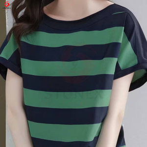 Buen Precio - Camiseta de Mujer al por Mayor con Diseño de Rayas Horizontales - Camiseta Cuadrada 100% Algodón para Exportación a EE. UU., UE, Mercado del Reino Unido - Product Image 2
