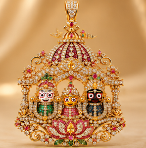 Gold Color Moissanite Pendant Three Deity Charm Red Pink Yellow Stone Jewelry Raksha Bandhan <b>Gift</b> - Product Image 1