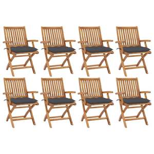 Set di 8 Sedie da Giardino in Legno di Teak Massiccio Antracite con Cuscini in Poliestere - Product Image 1