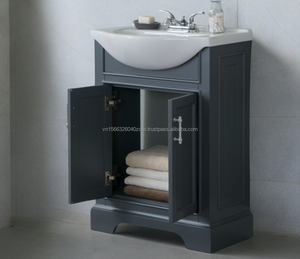 Meuble-lavabo moderne en bois massif à poser au sol pour petite salle de bain avec vasque intégrée, 24 pouces, pour hôtel, garantie 1 an - Product Image 3