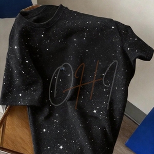 T-shirt surdimensionné personnalisé avec imprimé étoiles de la galaxie, pour hommes et femmes, streetwear, hip hop, décontracté, en coton noir, tee-shirt graphique, mode estivale unisexe - Product Image 1