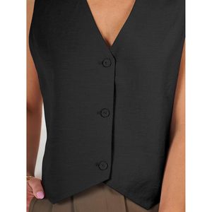 2025 femmes lin bouton sans manches robe 2025 à la mode affaires tenues décontractées pour printemps et été Sexy tissé gilet hauts - Product Image 5