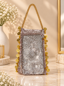 <b>Black</b> Sequin <b>Mini</b> <b>Bag</b> Chain Strap Pouch Bell Trim Shoulder Handbag for Party Evening - Product Image 3